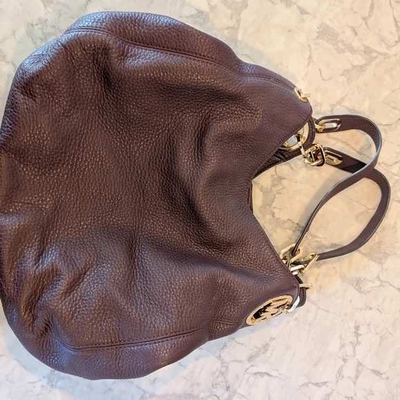 Michael Kors Plum Fulton Large Leather Hobo Bag with Gold Accents - Picture 3 of 10